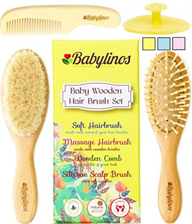 4 Piece Baby Hair Brush Set with Baby Brush, Cradle Cap Brush or Scalp