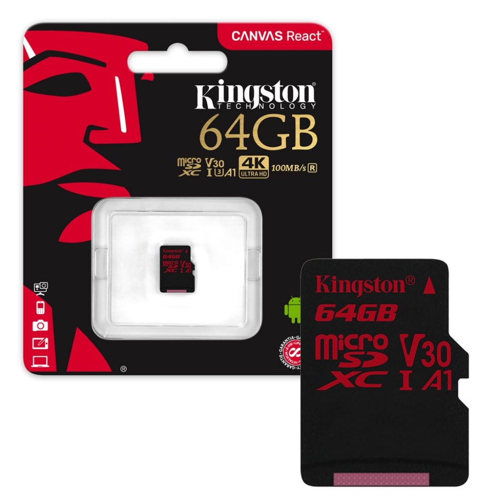 Kingston Canvas React Micro SD SDXC Memory Card 100MB/s UHS1 U3 A1 V30