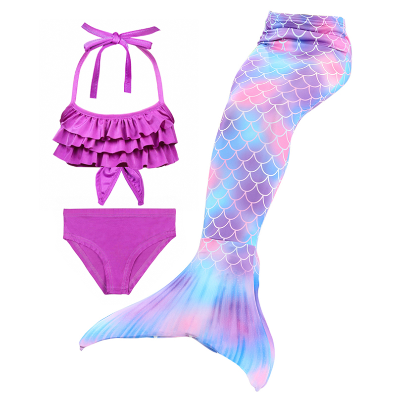 3-piece Toddler Girl Ruffled Colorblock Halter Bikini and Mermaid Tail ...