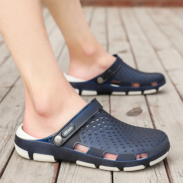 Men's Slippers Summer Beach Breathable Antiskid Baotou Hole Holes Shoes ...