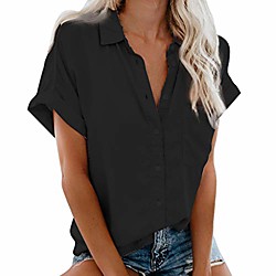 womens short sleeve button down shirts v neck blouse shirts casual ...