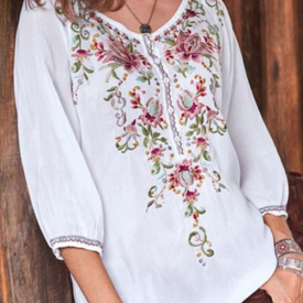 Floral Casual Round Neckline 34 Blouses For Women