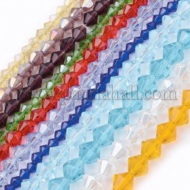 Glass Bead Strands, Dyed, Faceted, Bicone, Mixed Color, 4~8×4~8mm, Hole: 1mm