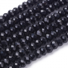 Faceted Rondelle Transparent Glass Beads Strands, for DIY Crafting, Black, 4x3mm; Hole: 1mm; about 140~145pcs/strand, 17″