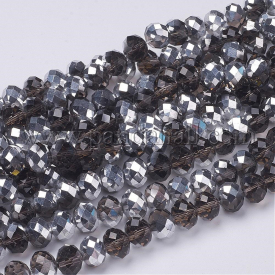 Electroplate Glass Bead Strands, Half Silver Plated, Faceted, Rondelle, Coffee, 10x7mm, Hole: 1mm; about 70~72pcs/strand, 19.8″