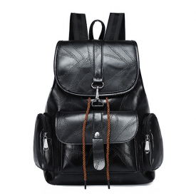 Women Solid Faux Leather Casual Backpack Travel Shoulder Bag