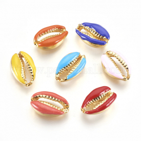 Alloy Beads, with Enamel, Shell, Real 18K Gold Plated, Mixed Color, 19~20×12~12.5x6mm