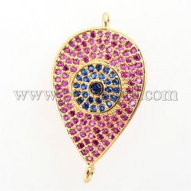 DIY Brass Micro Pave Cubic Zirconia Links, Drop, Golden, 28×15.5x3mm, Hole: 1.2mm