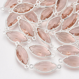 Glass Links, with Silver Plated Environmental Alloy Findings, Faceted, Horse Eye, DarkSalmon, 21x9x4mm, Hole: 1.2mm