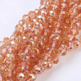 Electroplate Glass Beads, Faceted, Rondelle, Chocolate, 8×6.5mm, Hole: 1mm; about 68~70pcs/strand, 18.4″
