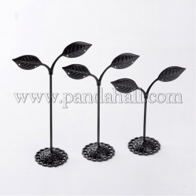 3 Pcs Iron Earring Displays Sets, Bean Sprout Shape Earrings Display Stand, Black, 97x85x35mm; 113x85x35mm; 135x85x35mm; 3pcs/set