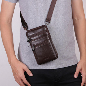 Men Business Casual Genuine Leather Waist Bag Crossbody Bag