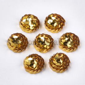 Foam Cabochons, with Sequins/ Paillettes, Half Round/Dome, Goldenrod, 19~21×11~12mm; about 200pcs/bag
