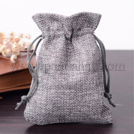 Burlap Packing Pouches Drawstring Bags, Gray, 12x9cm