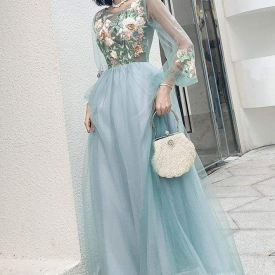 Elegant Sleeves Two Piece Long Prom Dresses Cheap