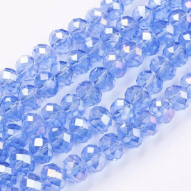 Electroplate Glass Beads Strands, AB Color Plated, Faceted Rondelle, CornflowerBlue, 8x6mm; about 68~70pcs/strand