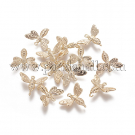 Brass Links, Bee, Real Gold Plated, 14x17x6mm, Hole: 1mm