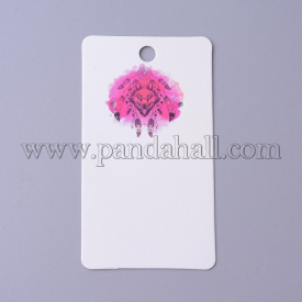 Cardboard Earring Display Cards, Rectangle with Woven Net/Web & Wolf Pattern, White, 9x5x0.04cm, Hole: 1.5mm