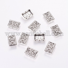 Tibetan Style Multi-Strand Links, Lead Free and Cadmium Free, Rectangle, Antique Silver, about 17mm long, 12mm wide, 3mm thick, hole: 1.5mm