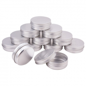 60ml Round Aluminium Tin Cans, Aluminium Jar, Storage Containers for Cosmetic, Candles, Candies, with Screw Top Lip, Silver, 6.8×2.5cm