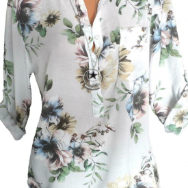 Floral Casual Vneckline Long Sleeve Blouses For Women