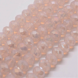 Electroplate Glass Bead Strands, Rondelle, Faceted, MistyRose, 8x6mm, Hole: 1mm; about 70pcs/strand, 16.3″