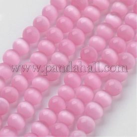 Cat Eye Beads, Round, Pink, 6mm, Hole: 1mm; about 66pcs/strand, 14.5″/strand