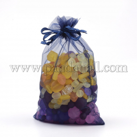 Organza Bags, with Ribbons, MidnightBlue, 18x13cm