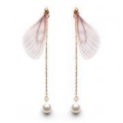 Sweet Chiffon Wings Asymmetric Artificial Pearl Women Earrings