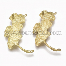 Brass Links/Connectors, Nickel Free, Leaf, Unplated, 30x17x3.5mm, Hole: 1.2mm