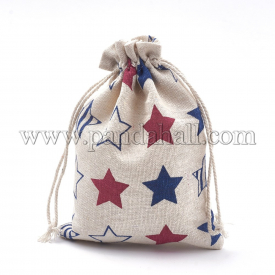 Polycotton(Polyester Cotton) Packing Pouches Drawstring Bags, with Printed Star, Colorful, 18x13cm