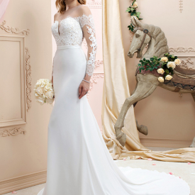 White Long Sleeve Mermaid Wedding Dress With Train
