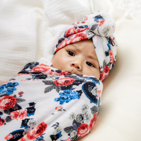 Allover Floral Swaddle Blanket and Hat