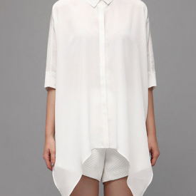 White Polyester Asymmetric H-line Casual Tunic