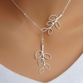 Leaf Shape Silver Metal Pendant Necklace
