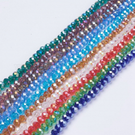Electroplate Glass Beads, Mixed Color, AB Color Plated, Faceted Rondelle, 6mm in diameter, 4mm thick, hole: 1mm, about 100pcs/strand, about 16″/strand