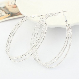 Beads Decorated Multi Layered Silver Round Shape Earrings