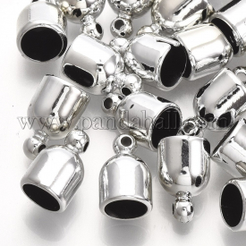 CCB Plastic Cord Ends, Platinum, 13x8mm, Hole: 1.5mm; Inner Diameter: 6.5mm