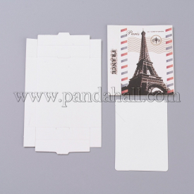 Kraft Paper Boxes and Necklace Jewelry Display Cards, Packaging Boxes, with Eiffel Tower Pattern, White, Folded Box Size: 7.3×5.4×1.2cm; Display Card: 7x5x0.05cm