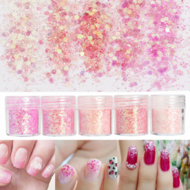 Pink Shining Mixed Glitter Powder Sequins Mermaid Effect Nail Art Decoration Dust Set