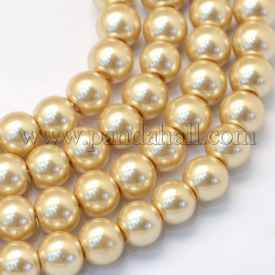 Baking Painted Pearlized Glass Pearl Round Bead Strands, BurlyWood, 6~7mm, Hole: 1mm; about 145pcs/strand, 31.4″