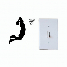 Basketball Player Dunk Silhouette Light Switch Sticker Cartoon Sport Vinyl Wall Decor