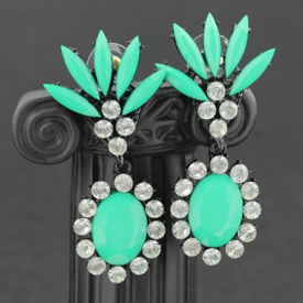 Pair of Oval Rinestone Embellished Drop Earrings