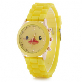 Candy Colors Duck Ladies Quartz Watch with Round Dial Rubber Band