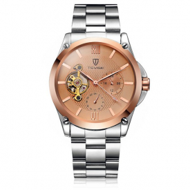 Tevise 8502 Men Tourbillon Automatic Mechanical Watch with Two Working Sub dials Alloy Strap