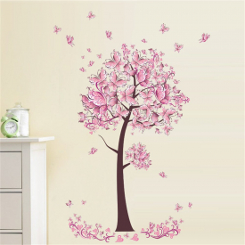 Pink Butterfly Flower Tree Wall Sticker  For Home Room Decoration Waterproof Removable Decals