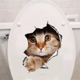 Cat Vivid 3D Smashed Switch Wall Sticker Bathroom Toilet Kicthen Decorative Decals Poster PVC Mural