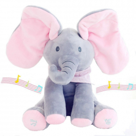30CM Play Music Electric Elephant Peek Plush Soft Toy Play Hide Seek Cute Educational Toy
