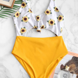 ZAFUL Knot Sunflower Cut Out Swimsuit