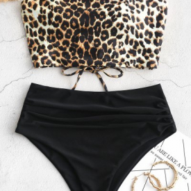 ZAFUL Snakeskin Bandeau Tummy Control Tankini Swimsuit